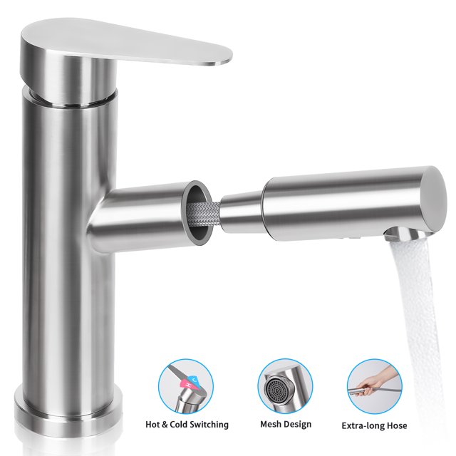 WYRAVIO Kitchen Sink Faucet with Pull Out Sprayer, Single Handle Kitchen Faucets for Hot and