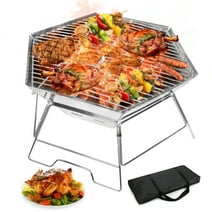 WYRAVIO Portable Charcoal Grill, Lightweight Foldable Barbecue Grill for Cooking Camping Hiking Picnic Party, Silver
