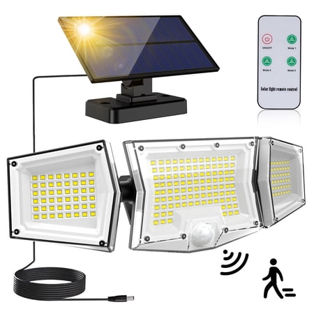 WYRAVIO Solar outdoor lights, 205 LED Motion Sensor Security Lights with 3 Modes, 270° Wide Lighting Angle, IP65 Waterproof Flood Lights for Porch Yard Garage
