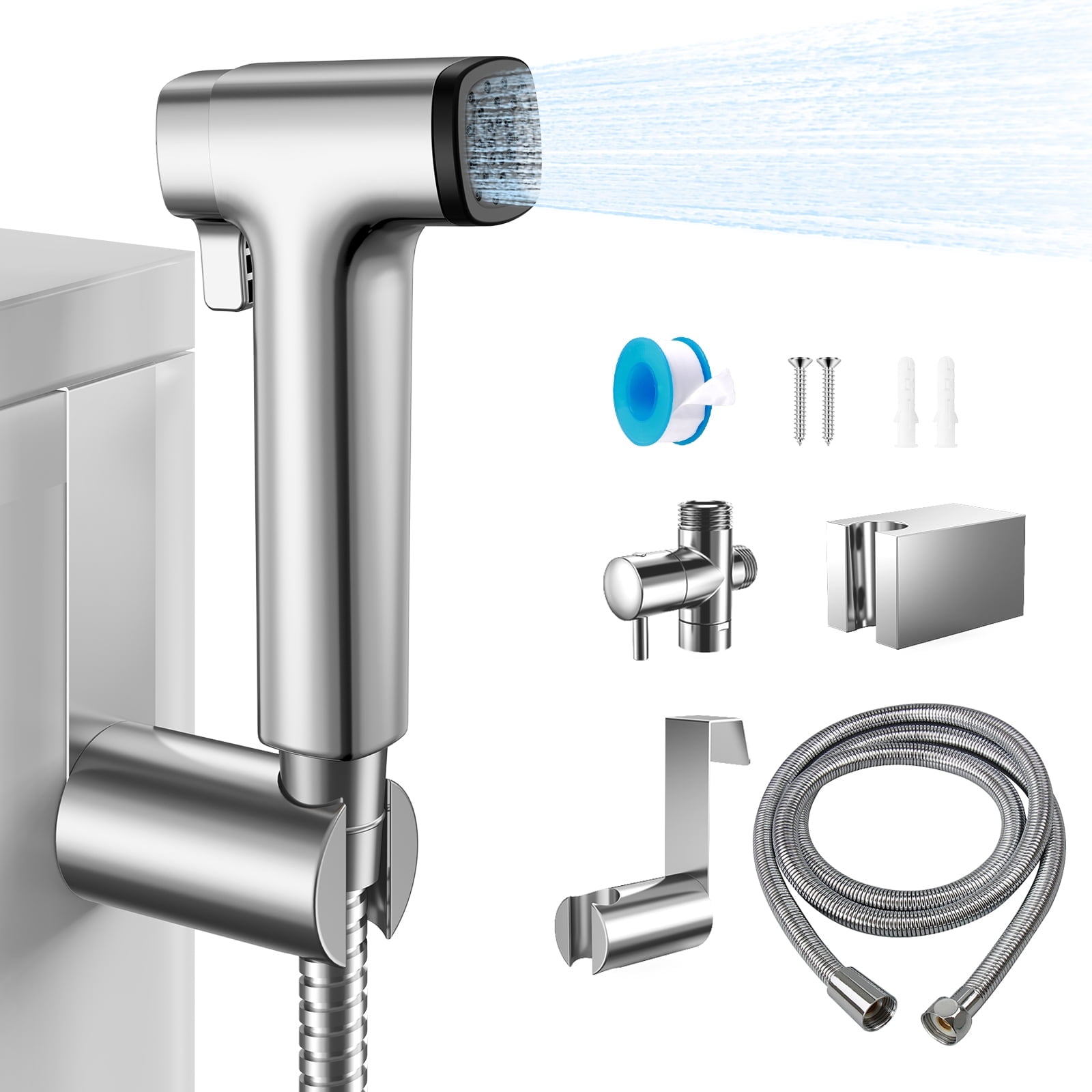 WYRAVIO Toilet Seat Attachment Handheld Bidet Sprayer, Adjustable Water Pressure, ABS Plastic