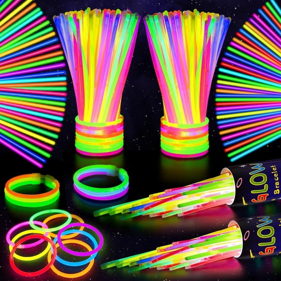 WYSHOP 200 Glow Sticks Bulk Party Pack, 8” Neon Glow Sticks, DIY Glowsticks with Connectors Bracelets & Necklaces, Glow in the Dark Party Supplies for Kids, Adults, Parties, Halloween & New Year