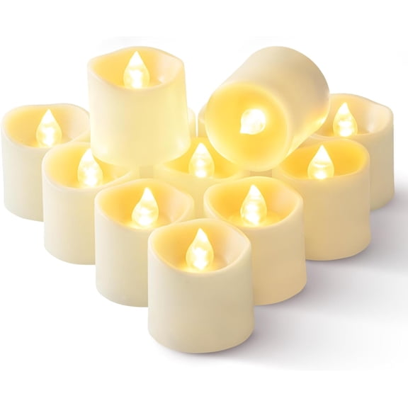 WYSHOP 6H Timer Ivory Flameless LED Votive Tealights, 12 Pack | Auto 6h on/18h off cycle, warm white glow, pre-installed high-capacity batteries, smoke & wax free, for wedding centerpieces