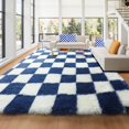 WYSHOP 8x10 Area Rugs for Living Room, Large Fluffy Soft Checkered Shag ...