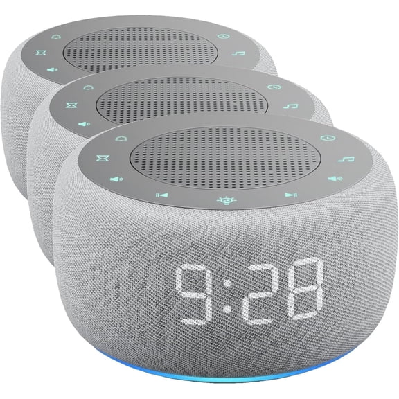 WYSHOP Alarm Clock with Sound Machine for Bedrooms – 2-in-1 White Noise Machine for Sleep, Gentle Wake-Up with Soft Alarm Sounds, Ambient Night Light, Plug-in, Sleep Better, Wake Gently (Pack of 3)