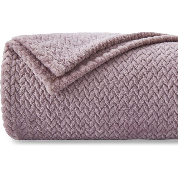 WYSHOP Fleece Leaves Pattern Throw Blanket, Light Purple, 50"x60" | Super Soft Throw Blanket, Lightweight Cozy Bed Sofa Blanket, Premium Silky Flannel Fleece, Travel Blanket for All Season Use