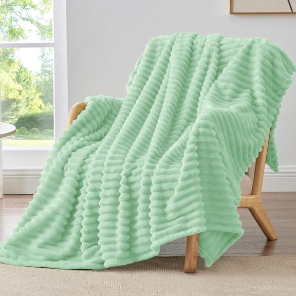 WYSHOP Ribbed Fleece Throw Blanket for Couch, Light Green, 50"x60" | Ultra-Soft Plush Fleece, Warm Yet Lightweight, Ribbed Texture, Home Decor, Machine Washable, Giftable, All-Season Use