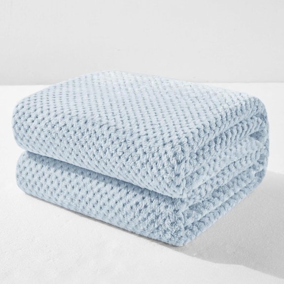 WYSHOP Soft Waffle Fleece Bed Blanket Queen Size, Heather Blue | Lightweight Plush Blanket for Bed, Bedroom, Cozy Flannel with Waffle Texture, Stylish Home Decor, All Season, 90x90 Inches