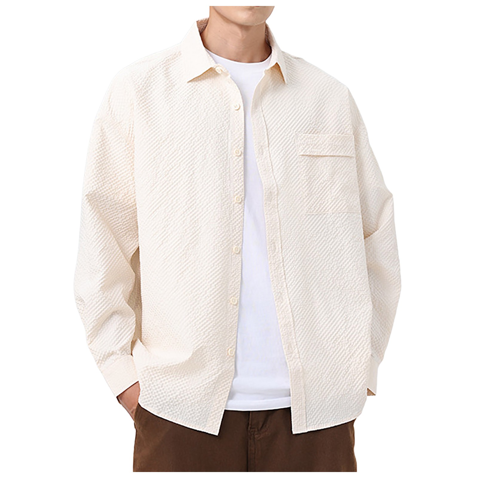 WYXSH Mens big and tall Solid Color Cardigan Shirts soft jacquard Long