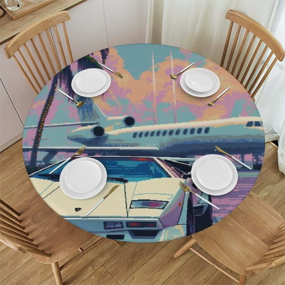 WYYP 0_3 (25) Round Tablecloth for Picnic Dining Kitchen Farmhouse 100% Polyester Fiber Waterproof White