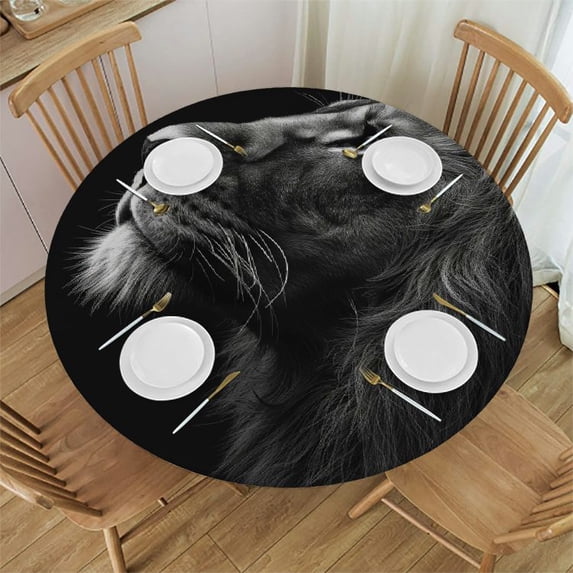 WYYP A Majestic Lion Round Table Cover 100% Polyester Fiber Great for Home Kitchen/Parties/Holiday Dinner White