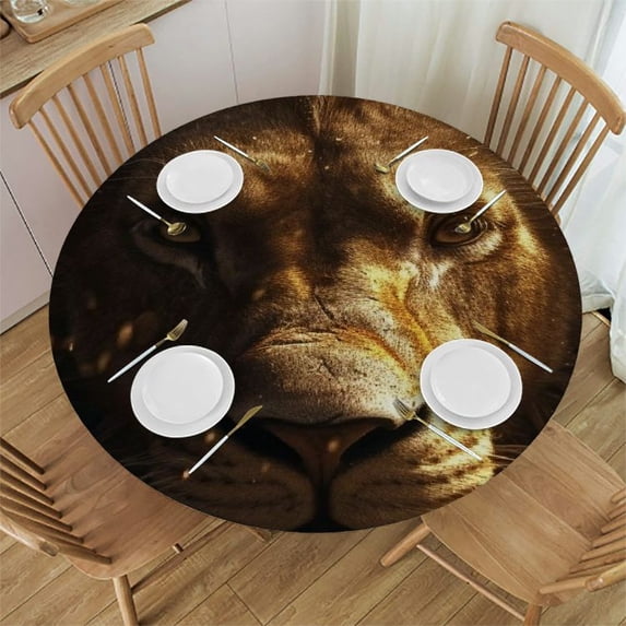 WYYP A Majestic Lion Round Tablecloth 100% Polyester Fiber Table Cover White