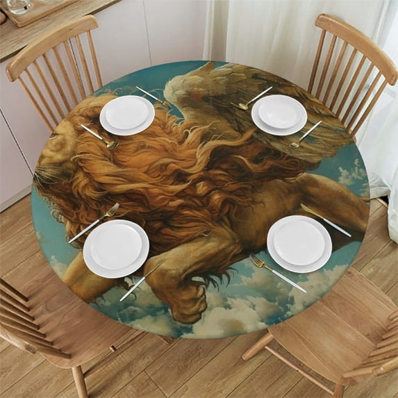 WYYP A Majestic Lion Round Tablecloth - Full Width Single-Sided Printing 100% Polyester Fiber White