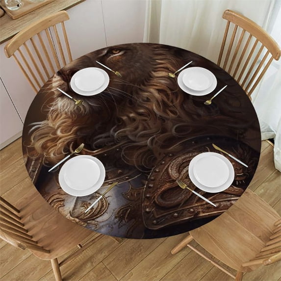 WYYP A Majestic Lion Round Tablecloth - Great for Home Kitchen/Parties/Holiday Dinner - 100% Polyester Fiber - Full Width Single-Sided Printing White