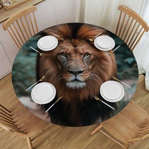 WYYP A Majestic Lion Round Tablecloth Washable for Home Kitchen Outdoor Decoration 100% Polyester Fiber Great for Home Kitchen/Parties/Holiday Dinner White