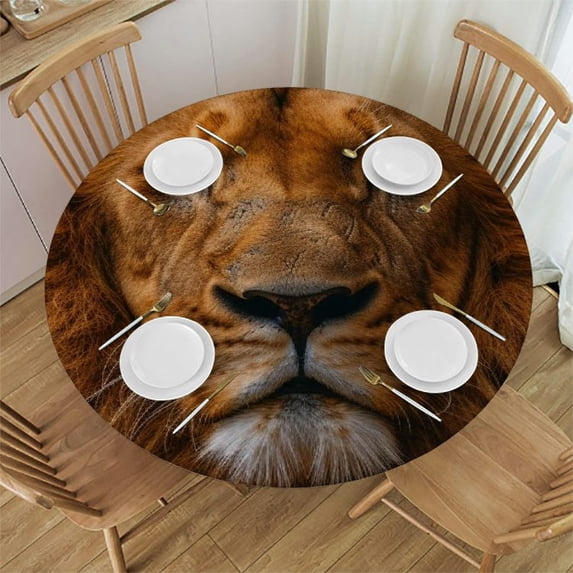 WYYP A Majestic Lion Round Tablecloth Washable for Home Kitchen Outdoor Decoration 100% Polyester Fiber Outdoor Picnic Camping and Indoor Kitchen Dining Party White
