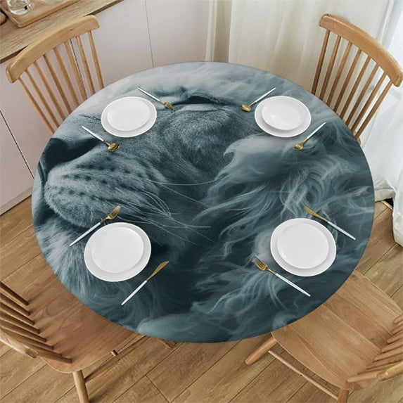 WYYP A Majestic Lion Round Tablecloth for Picnic Dining Kitchen Farmhouse 100% Polyester Fiber White