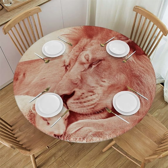 WYYP A Majestic Lion Washable Round Tablecloth for Home Kitchen Outdoor Decoration 100% Polyester Fiber White