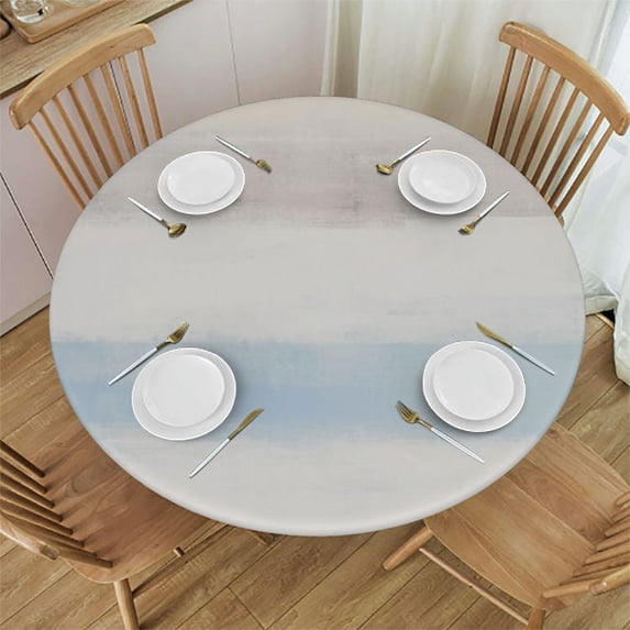 WYYP Abstract Art Elastic Round Tablecloth, Blue Grey White Graffiti Fitted Tablecloths for Round Table Oil-Proof Waterproof Table Cloth White