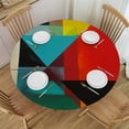 thumbnail image 1 of WYYP  Abstract Color Block Elastic Round Tablecloth, Red Teal Grey Geometric Art Fitted Tablecloths for Round Table Oil-Proof Waterproof Table Cloth White, 1 of 7