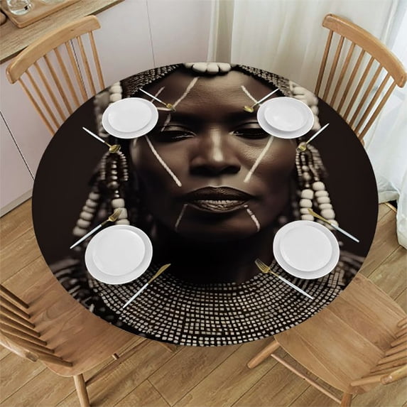 WYYP Afrofuturism Round Tablecloth 100% Polyester Fiber Tablecloths White