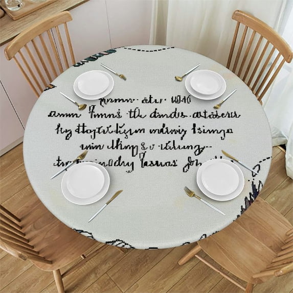 WYYP American Romanticism Round Tablecloth Waterproof 100% Polyester Fiber Washable for Home Kitchen Outdoor Decoration White