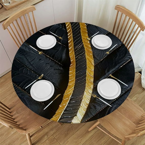 WYYP An Zhengwen Round Tablecloth with Elastic Edge 100% Polyester Fiber for Outdoor Picnic Camping and Indoor Kitchen Dining Party White