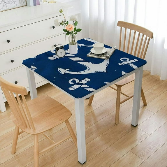 WYYP Anchor Blue White Square Tablecloth 100% Polyester Fiber 36*36