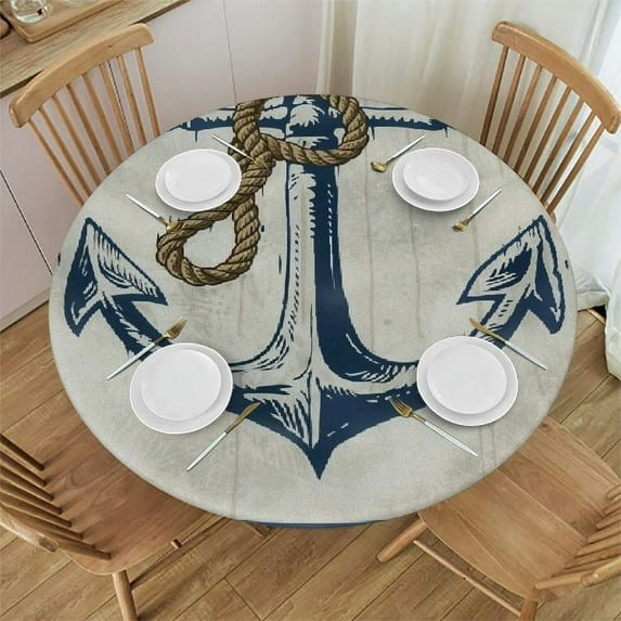 WYYP Anchor Rope Towel Round Tablecloth 100% Polyester Fiber Great for Home Kitchen/Parties/Holiday Dinner White
