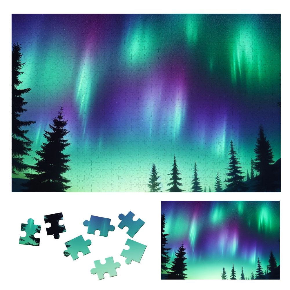 WYYP Aurora Borealis Pine Trees Night Sky Wooden Jigsaw Puzzle Gift for ...