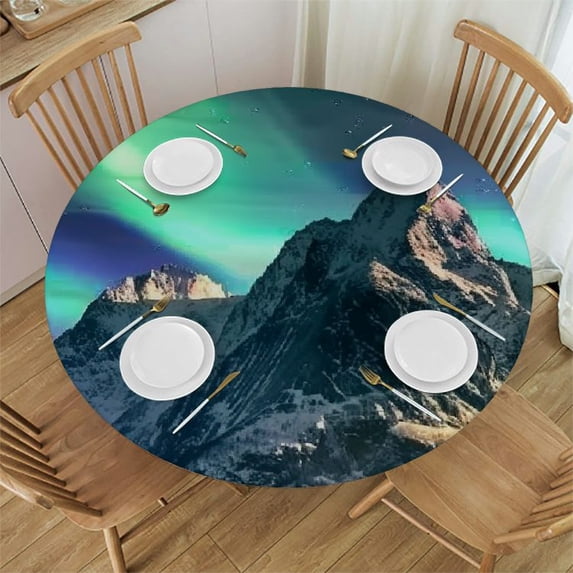 WYYP Aurora Light Round Tablecloth for Picnic Dining Kitchen Farmhouse 100% Polyester Outdoor Fitted White