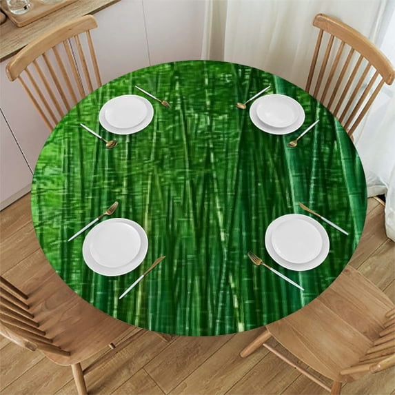 WYYP Bamboo Forest Round Tablecloth 100% Polyester Fiber Tablecloth White