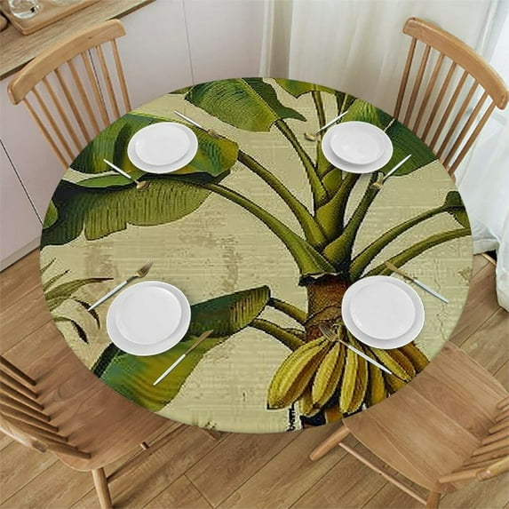 WYYP Banana Tree Round Tablecloth for Picnic Dining Kitchen Farmhouse 100% Polyester Waterproof Resistant Fabric White