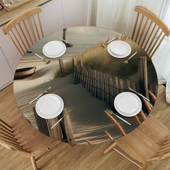 WYYP Beach Grass Lighthouse Round Tablecloth - Great for Home Kitchen/Parties/Holiday Dinner - 100% Polyester Fiber - Multiple Sizes Available White