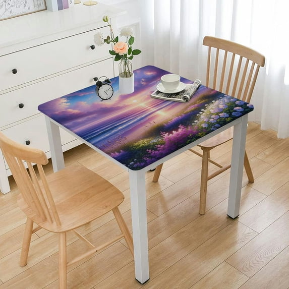 WYYP Beach Sunset/Sunrise Square Tablecloth Full Width Single-Sided Printing 100% Polyester Fiber 40*40