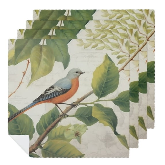 WYYP Bird Branch Leaves Cloth Napkin Reusable Polyester Gift Cloth Napkin 2 PCS