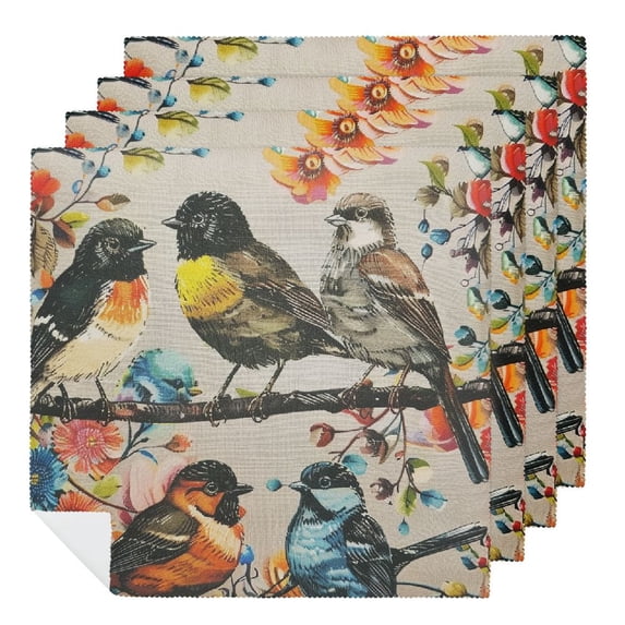 WYYP Birds Branch Polyester Cloth Napkins for Farmhouse Party Dining Table Decor Party Dinner Decoration Washable Napkins 6 PCS