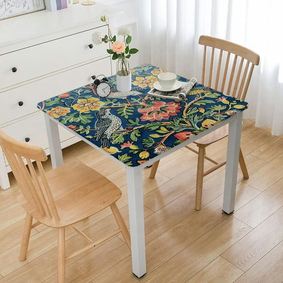 WYYP Birds Flowers Blue Background Square Tablecloth Great for Home Kitchen/Parties/Holiday Dinner 100% Polyester Fiber 46*46