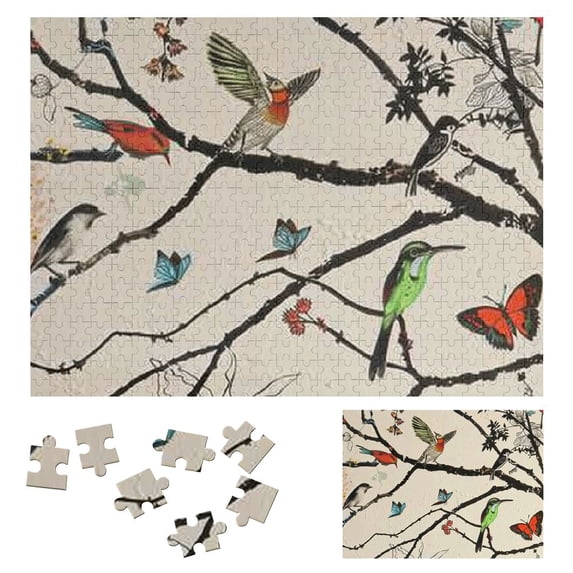 WYYP Birds Tree Branch Butterflies Wooden Jigsaw Puzzle Challenging Difficult Wood Puzzles for Adults Gift for Family Friends 500 PCS