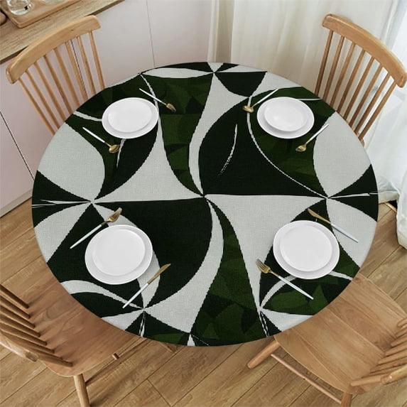 WYYP Black and White Design Round Tablecloth for Picnic Dining Kitchen Farmhouse 100% Polyester Fiber Outdoor Picnic Camping and Indoor Kitchen Dining Party White