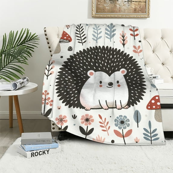 WYYP Blanket Gifts Flannel Hedgehog Cute Animals Super Soft Warm Girls Boys Gifts White