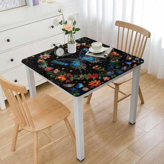 WYYP Blue Butterfly Moon Flower Botanical Floral Plant Boho Cozy Decor Nap Full width Tablecloth white