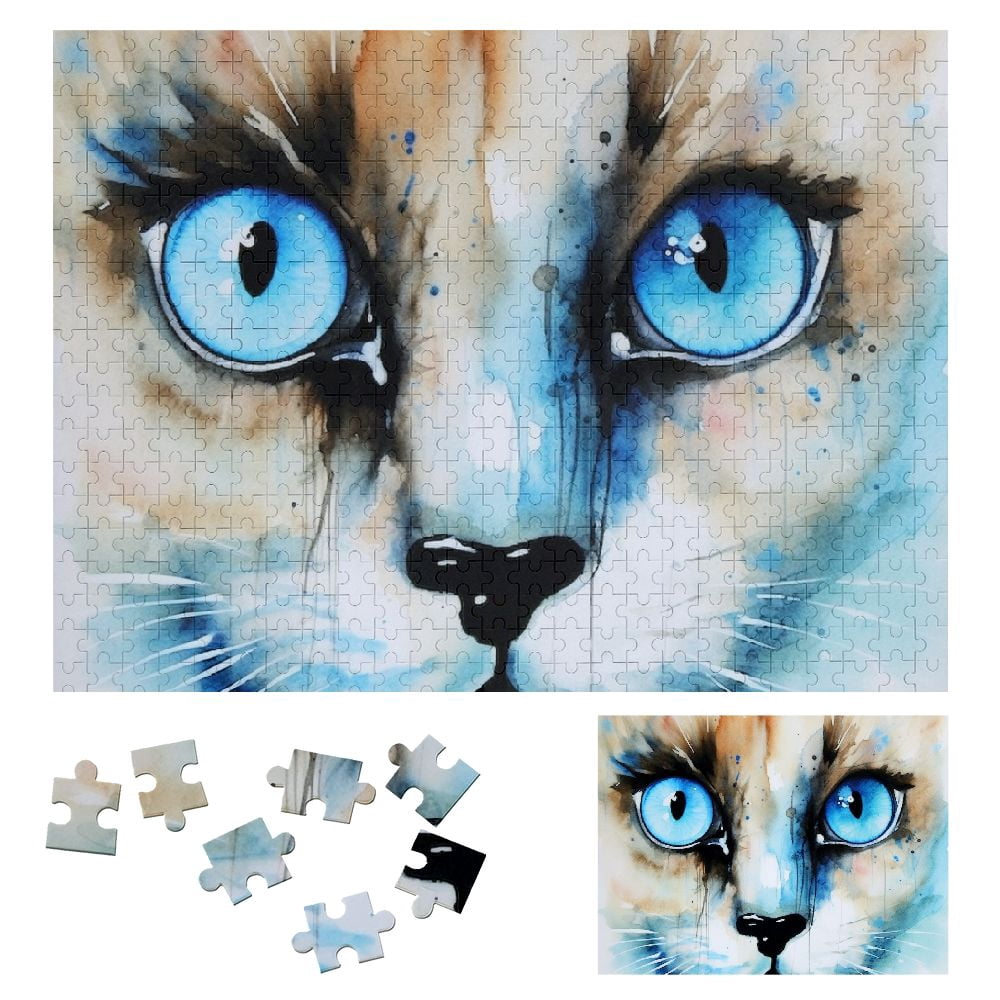 WYYP Blue Eyes Watercolor Painting Wood Puzzle for Adults 500 PCS ...