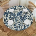thumbnail image 1 of WYYP Blue Leaf & Carnation Collage Nature Plants Illustrations Modern Outdoor Fitted Round Tablecloth White, 1 of 8