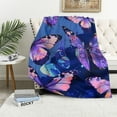 thumbnail image 1 of WYYP Blue Purple Butterfly Print Pattern Soft Plush Blankets White, 1 of 6