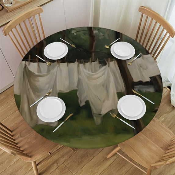 WYYP Boat Boat Round Tablecloth Full Width Single-Sided Printing 100% Polyester Fiber Great for Home Kitchen/Parties/Holiday Dinner White