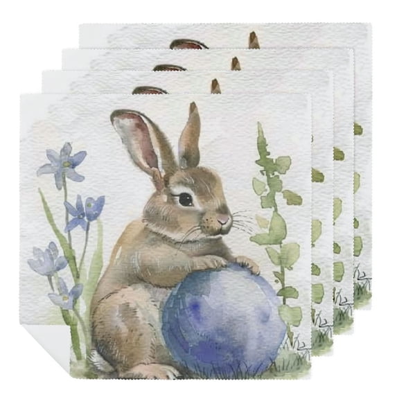 WYYP Bunny Flower Whimsical Cloth Napkin Reusable Party Dinner Decoration Washable Napkins 6 PCS