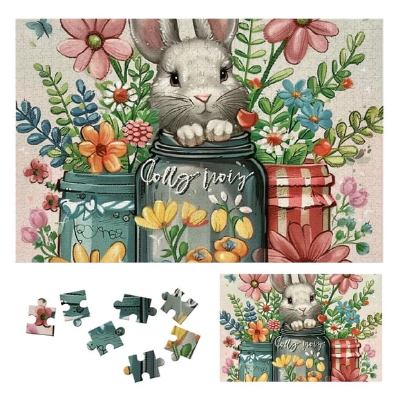 WYYP Bunny Flowers Spring Wooden Puzzle Challenging Difficult Wood Puzzles for Adults 1000 PCS