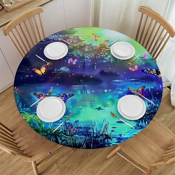 WYYP Butterflies Magical Atmosphere Round Tablecloth Washable for Home Kitchen Outdoor Decoration 100% Polyester Fiber Outdoor Picnic Camping and Indoor Kitchen Dining Party White