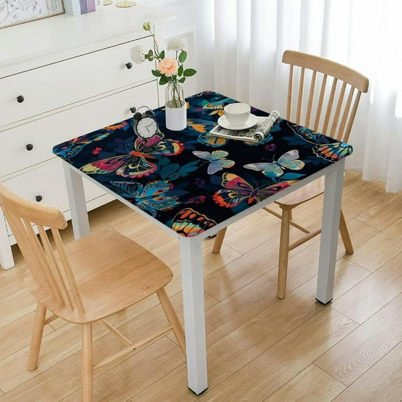 WYYP Butterfly Colorful Floral Flower with Butterfly Square Fitted Table Cloths white