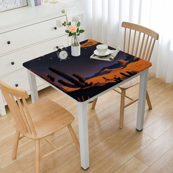 WYYP Cactus Moon Stars Square Tablecloth with Elastic Edge 100% Polyester Fiber 40*40